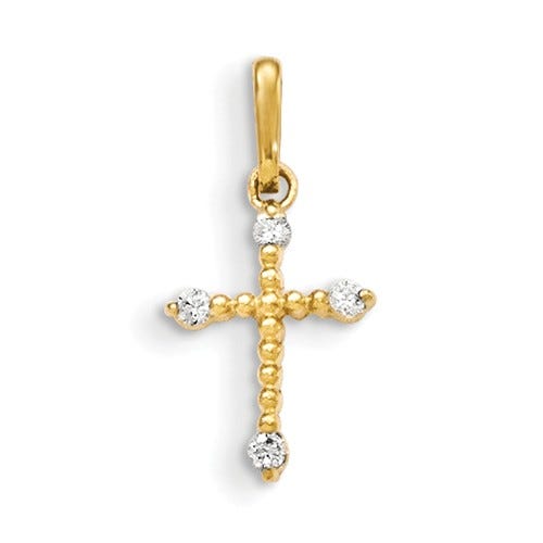 14k Yellow Gold CZ Children's Cross Pendant