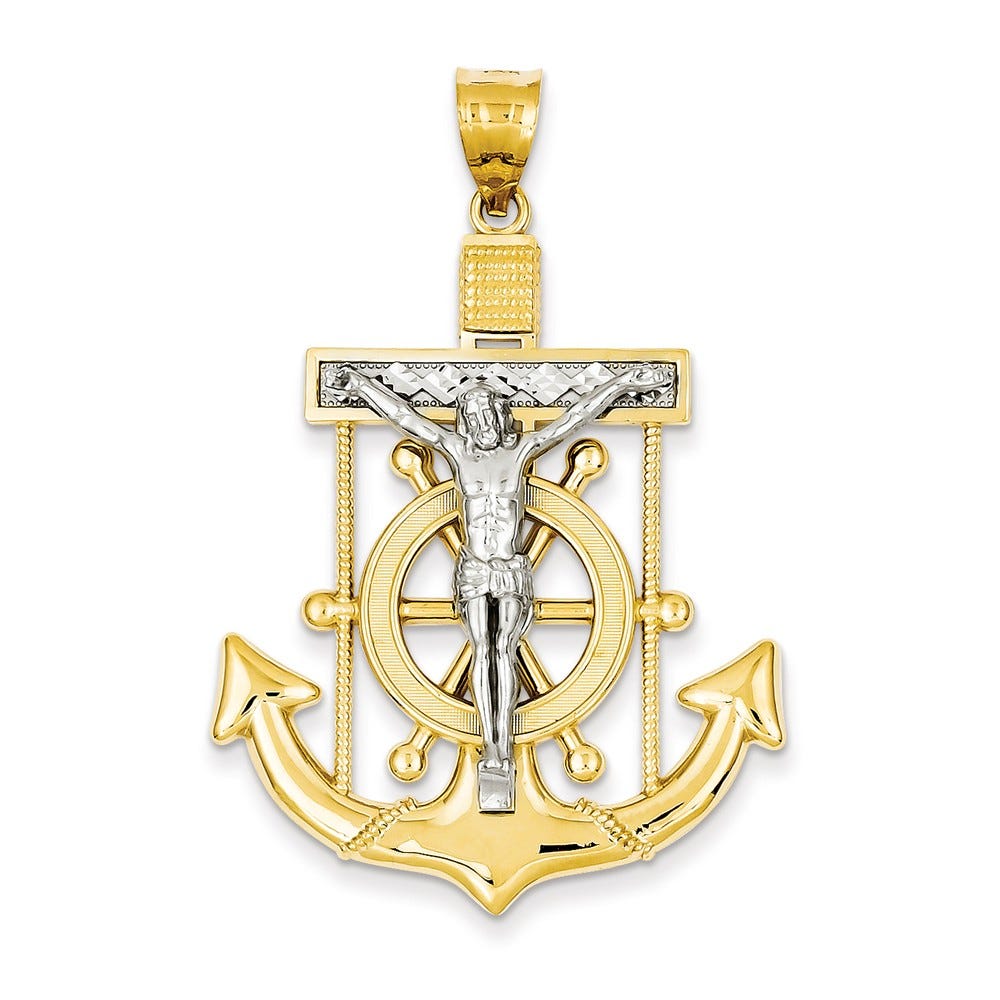14k Two-tone Diamond-cut Mariner\'s Cross Pendant