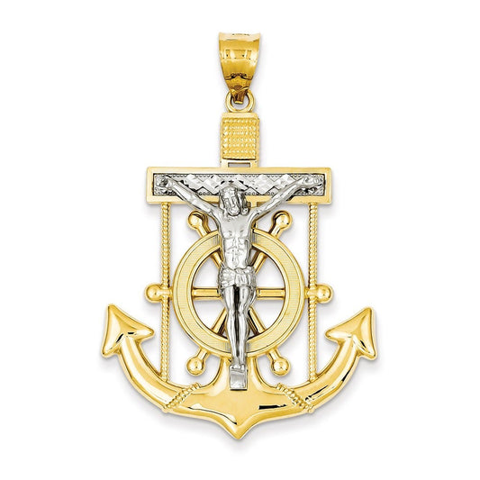 14k Two-tone Diamond-cut Mariner\'s Cross Pendant
