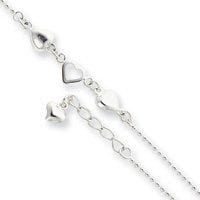 Sterling Silver Polished Hearts Anklet