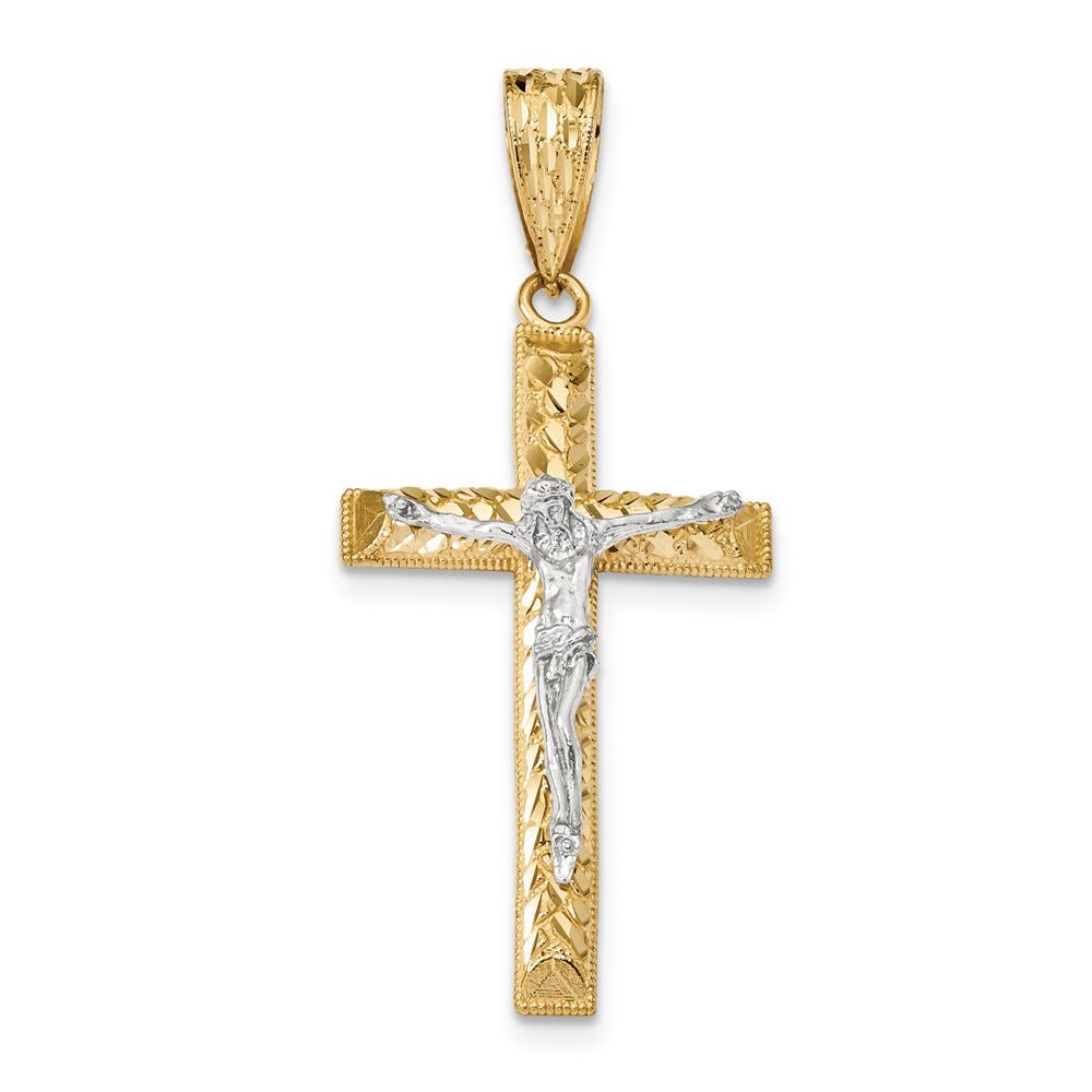 14k Two-tone Diamond-cut Crucifix Pendant