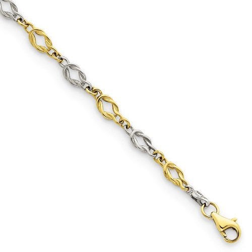 14k Two-Tone Solid Polished Fancy Knot-Link Anklet