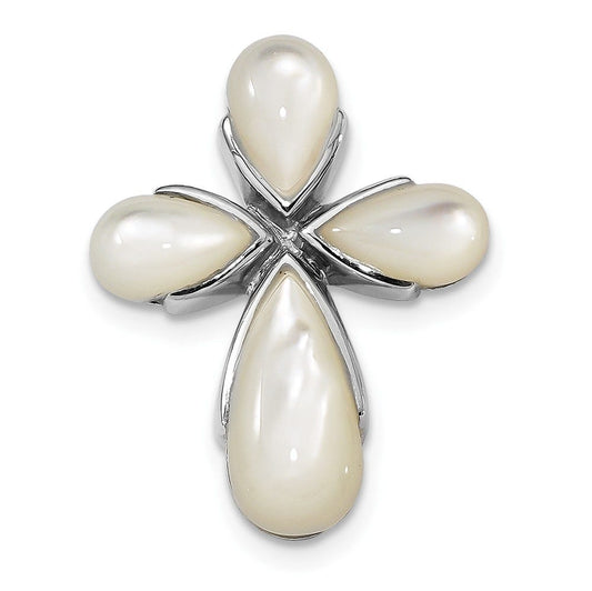Sterling Silver Rhodium-plated Mother of Pearl Cross Chain Slide