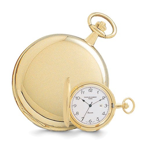 Gold-Plated Polished Finish Hunter Case Quartz Pocket Watch