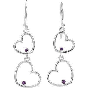 Amethyst Double Heart Dangle Earrings