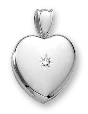 18k Premium Weight White Gold Heart Picture Locket w/ 5pt. Diamond