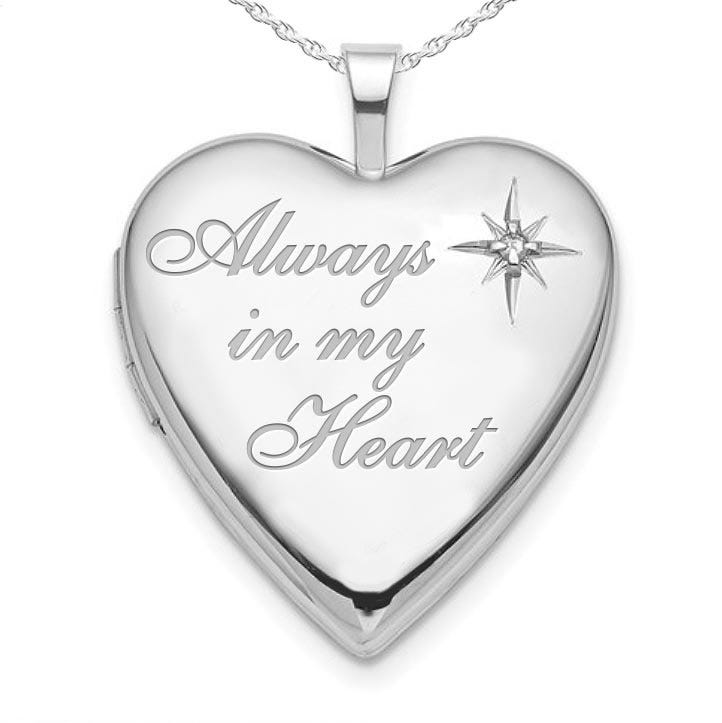 Sterling Silver Diamond Always In My Heart Heart Photo Locket