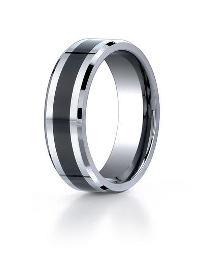 Black Ceramic & Cobalt Chrome Comfort-Fit 7mm Wedding Band - Black Ceramic Ring