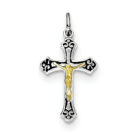 Sterling Silver Rhodium-plated & Vermeil Crucifix Charm