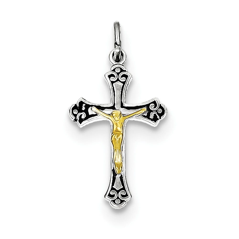 Sterling Silver Rhodium-plated & Vermeil Crucifix Charm