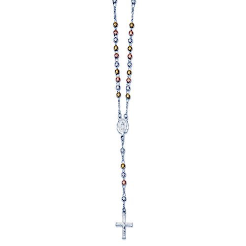 Sterling Silver Yellow & Rose Flash Gold-plated Rosary Necklace /with Miraculous Medal