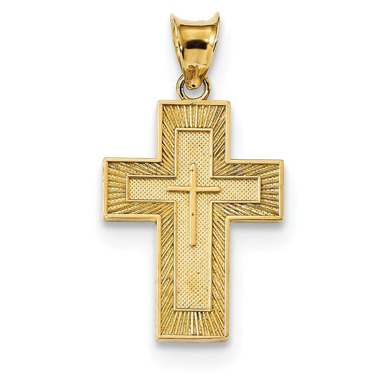 14k Textured Reversible Lord\'s Prayer in Spanish Cross Pendant