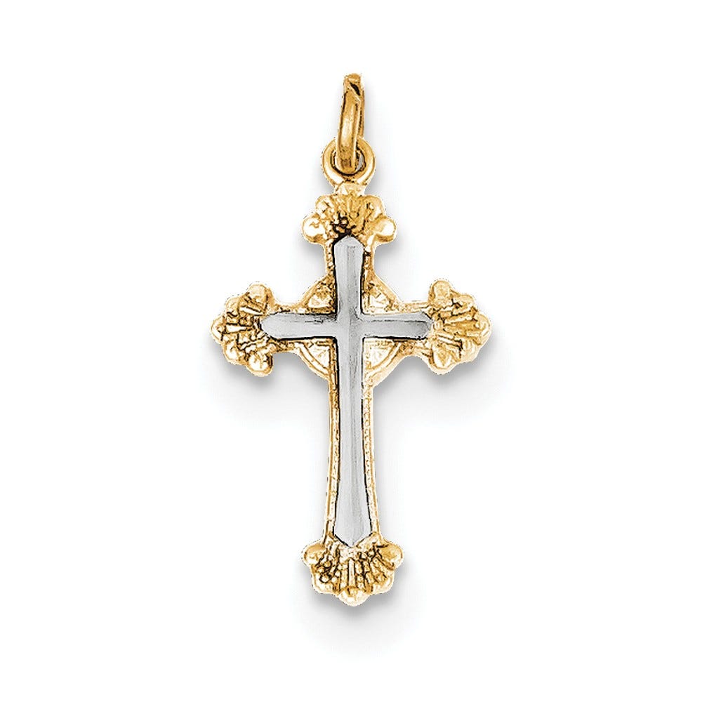 Sterling Silver Rhodium-plated & 18k Gold-plated Cross Charm