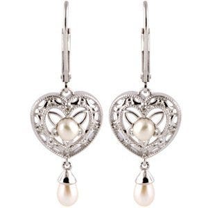 Freshwater Cultured Pearl & .04 ct tw Diamond Earrings