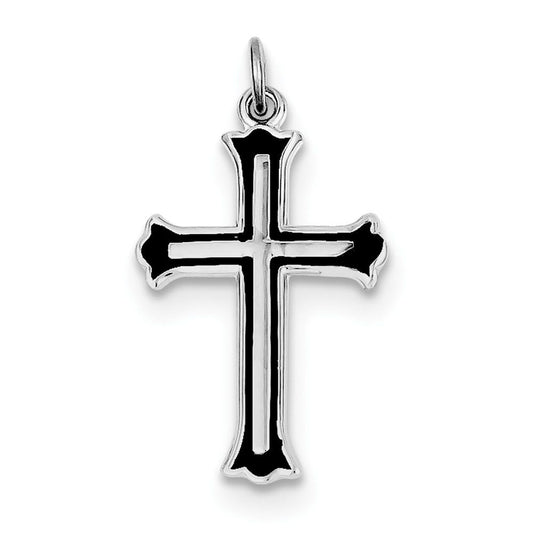 Sterling Silver Rhodium-plated Enameled Cross Charm