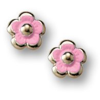 14K Yellow Gold Children's  Pink Enamel  "Flower" Post Earrings