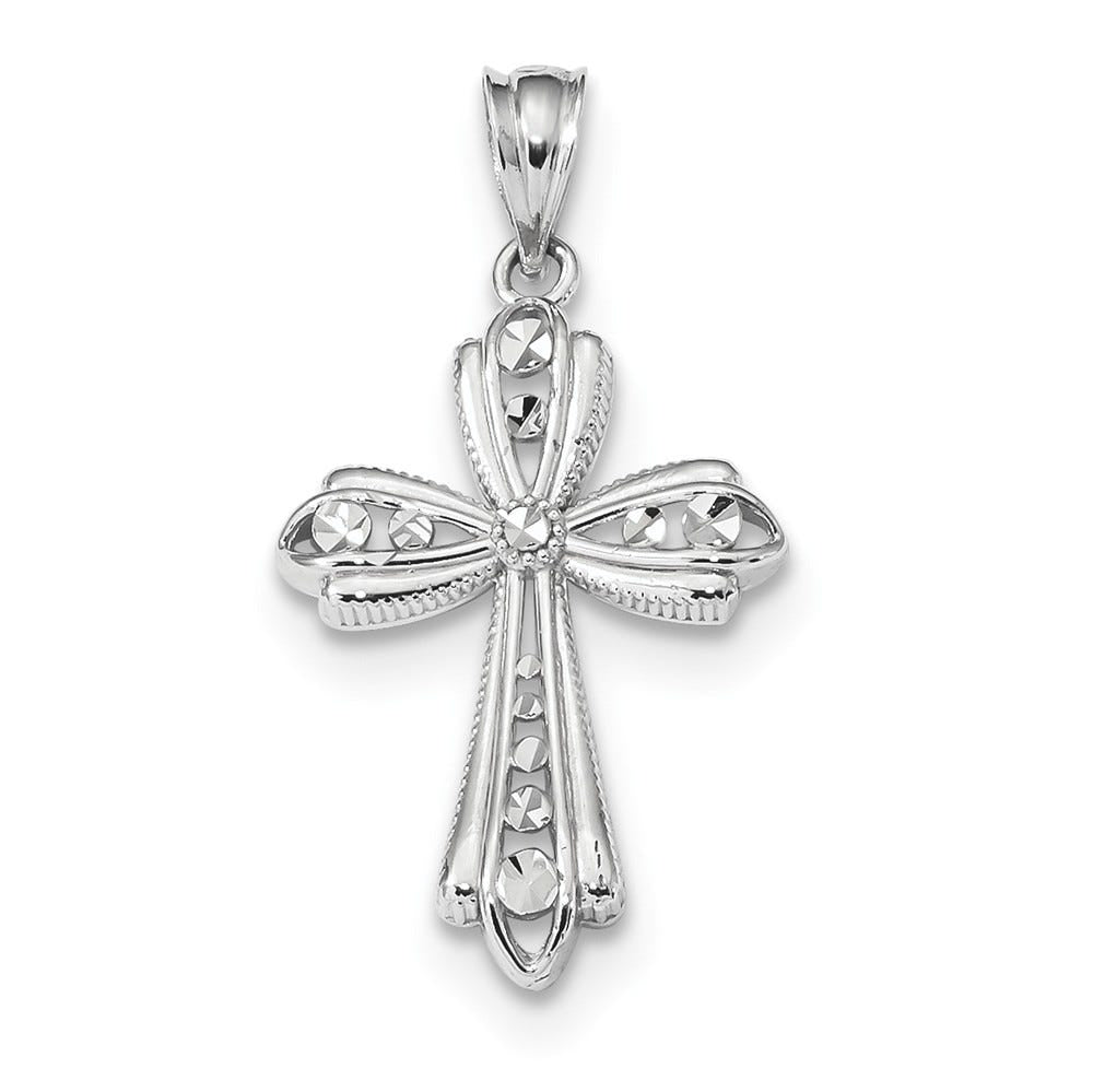 14k White Gold Polished D/C Fancy Cross Pendant