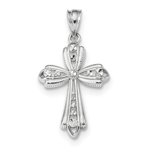 14k White Gold Polished D/C Fancy Cross Pendant