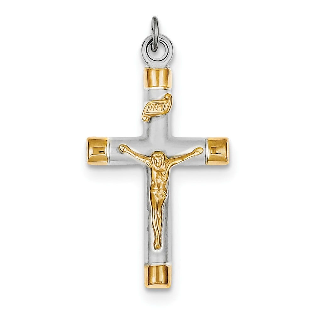 Sterling Silver Rhodium-plated & 18k Gold-plated Crucifix Pendant