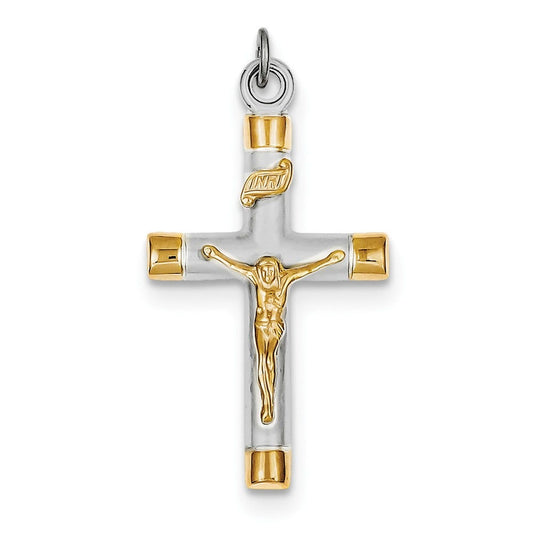 Sterling Silver Rhodium-plated & 18k Gold-plated Crucifix Pendant
