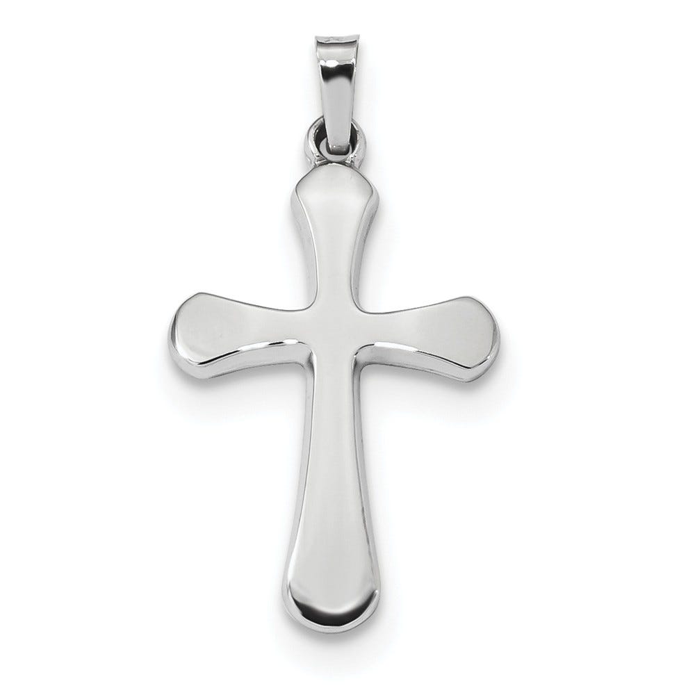 14k White Gold Polished Rounded Cross Pendant