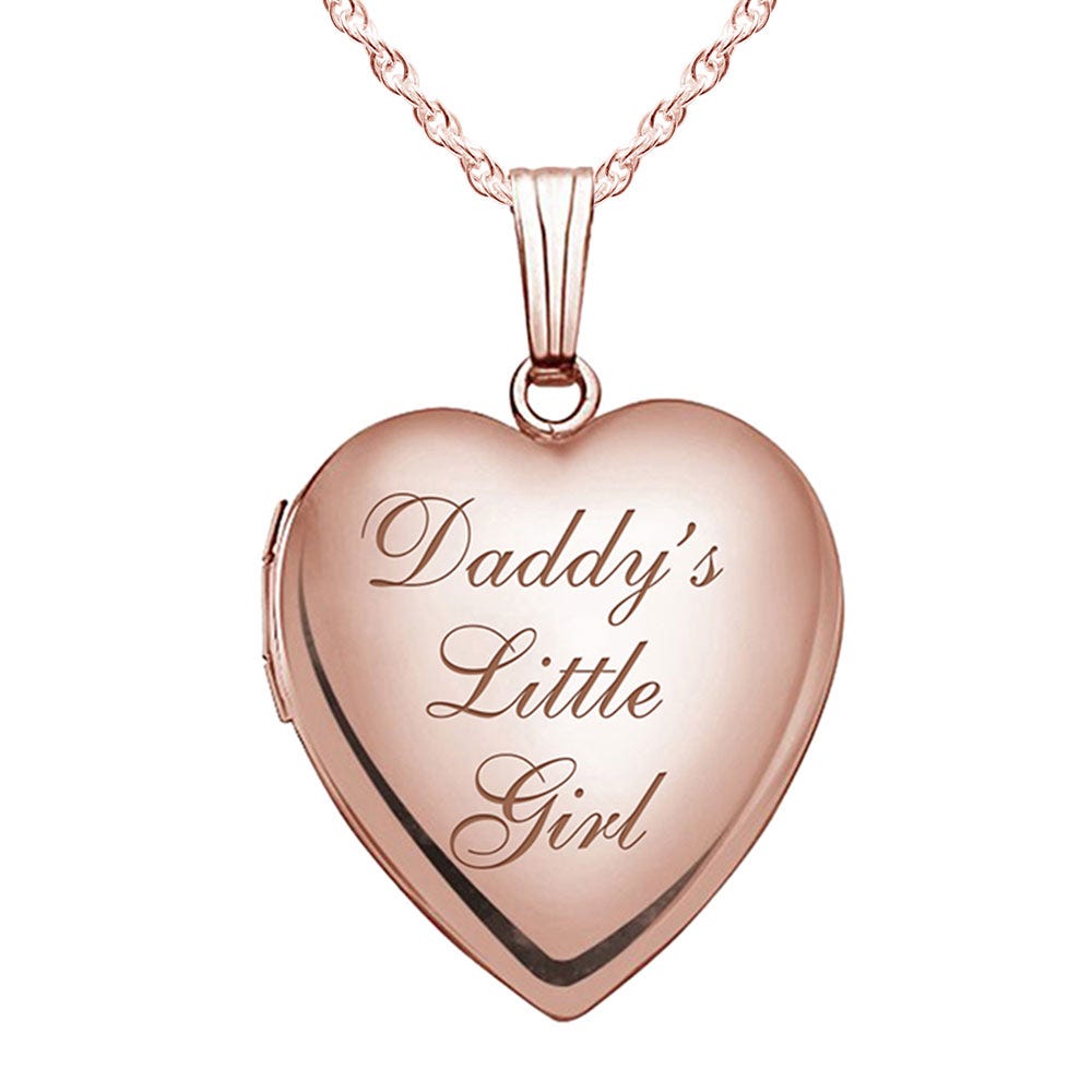 Solid 14K Rose Gold Daddy's Little Girl Heart Locket