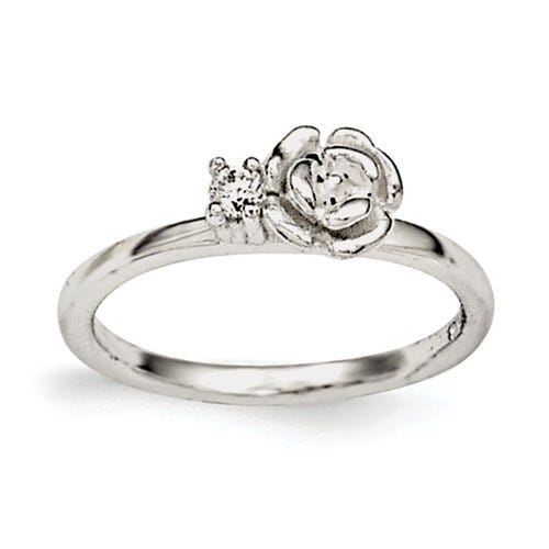 Sterling Silver Clear CZ Rose Children's Ring
