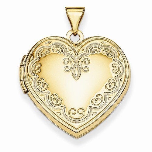 Solid 14k Yellow Gold Floral Heart Photo Locket