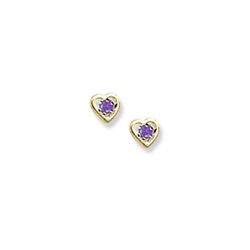 14K Yellow Gold Children's Genuine Amethyst Birthstone Heart Earrings