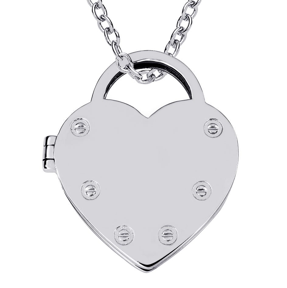 Sterling Silver Heart Lock Photo Locket with Chain Included