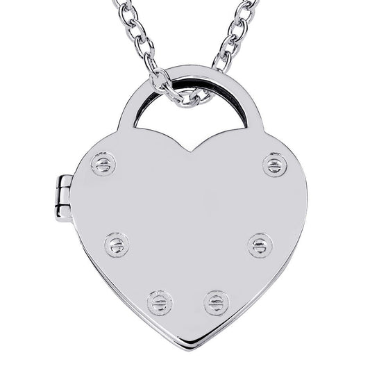 Sterling Silver Heart Lock Photo Locket with Chain Included