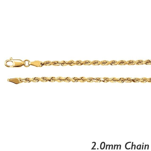 14K Yellow Gold 2.0mm  Diamond Cut Round Rope Chain