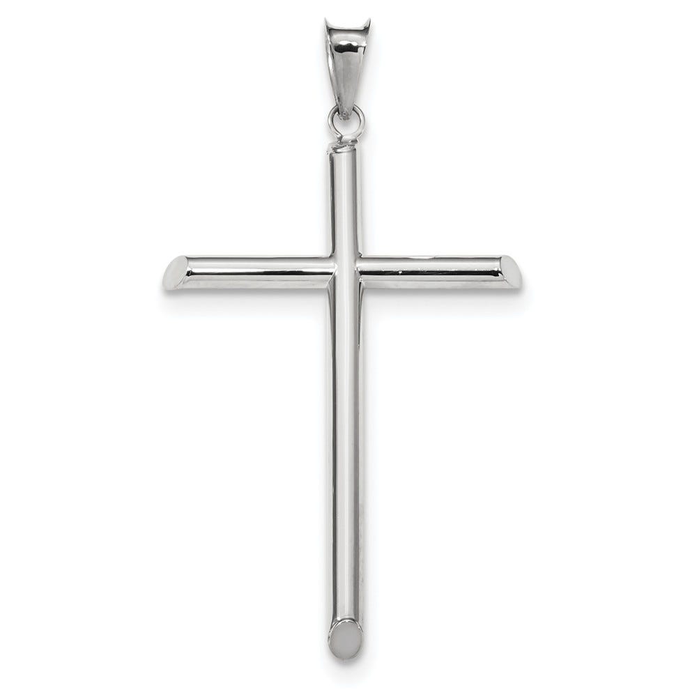 14k White Gold Polished Tube Cross Pendant