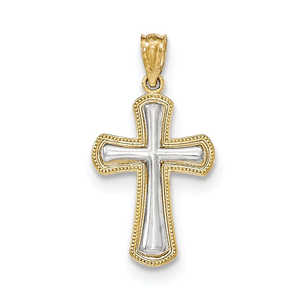 14k Rhodium Polished Cross Pendant