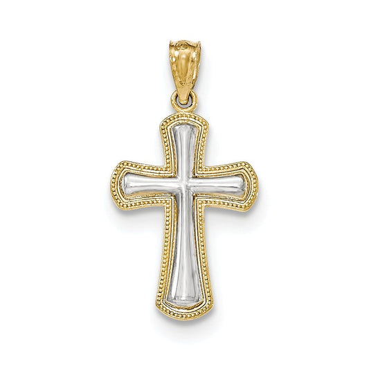 14k Rhodium Polished Cross Pendant