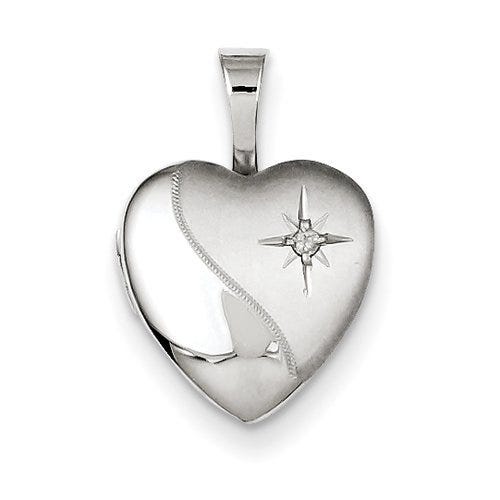 Sterling Silver Baby Polished Heart Locket with Genuine Diamond