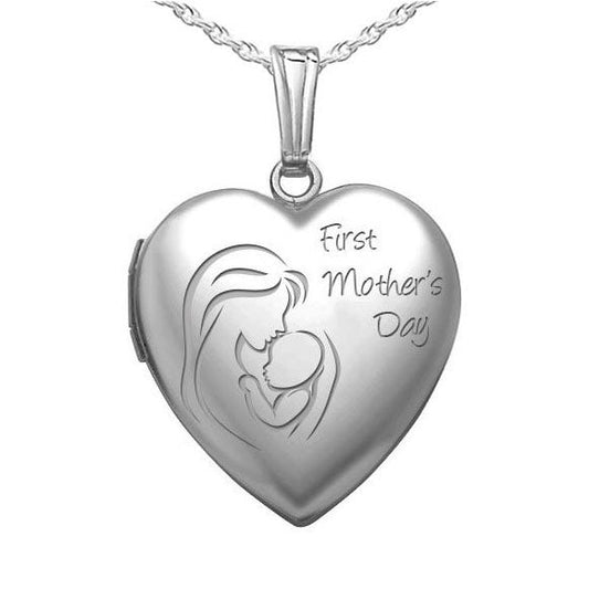 Sterling Silver "First Mother's Day" Heart Photo Locket