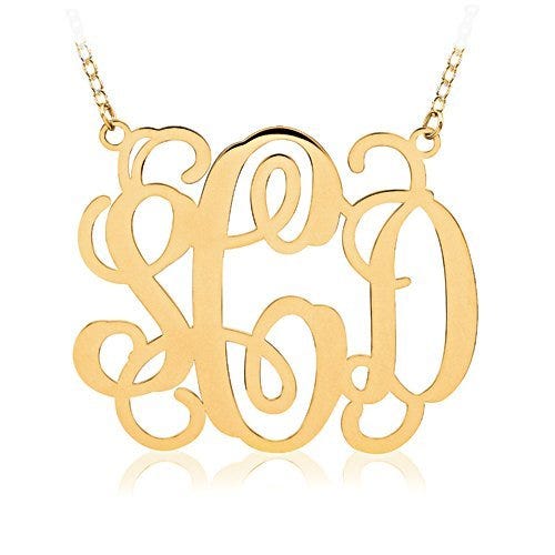 Outlined Vine Script 3 Letter Monogram Cut-Out Pendant