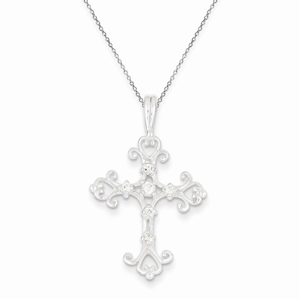 Sterling Silver Rhodium Plated CZ Cross Pendant
