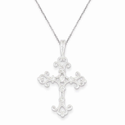 Sterling Silver Rhodium Plated CZ Cross Pendant