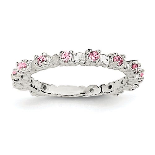 Sterling Silver Pink and White CZ Children's Ring