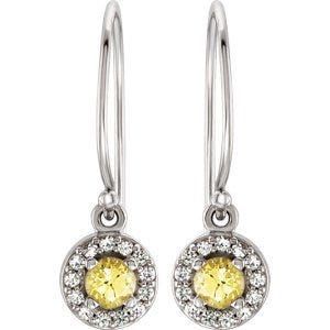 Halo-Style Yellow and White Sapphire Dangle Earrings