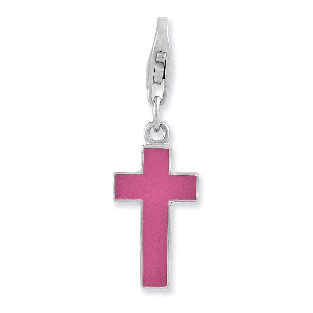 Sterling Silver Rhodium plated Enameled Cross w/Lobster Clasp Charm