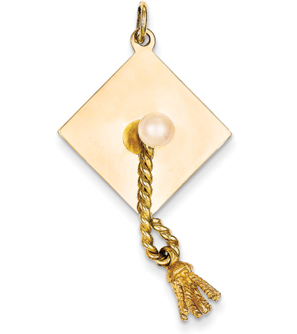 14k Graduation Cap with Cultured Pearl Charm