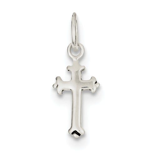 Sterling Silver Polished Fleur De Lis Children's Cross Pendant