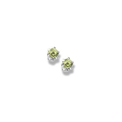 14K  White Gold Child's Genuine Peridot Birthstone Stud Earrings