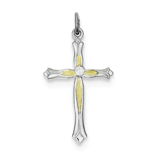 Sterling Silver Rhodium-plated & Vermeil CZ Cross Pendant
