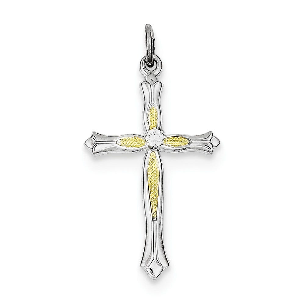 Sterling Silver Rhodium-plated & Vermeil CZ Cross Pendant