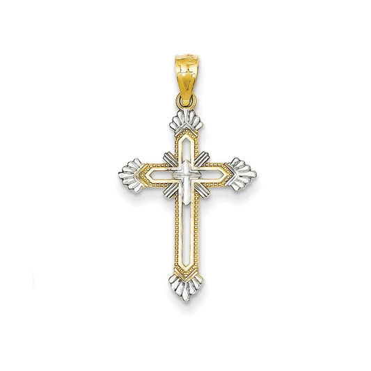 14k Diamond-cut Rhodium Cross Pendant