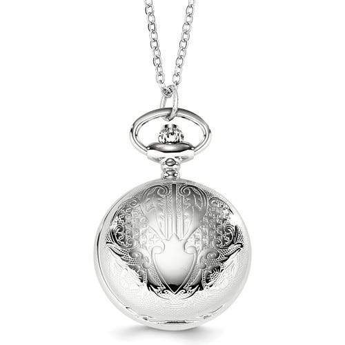 Charles Hubert Women's Chrome Tone Floral Scroll Design Necklace Watch